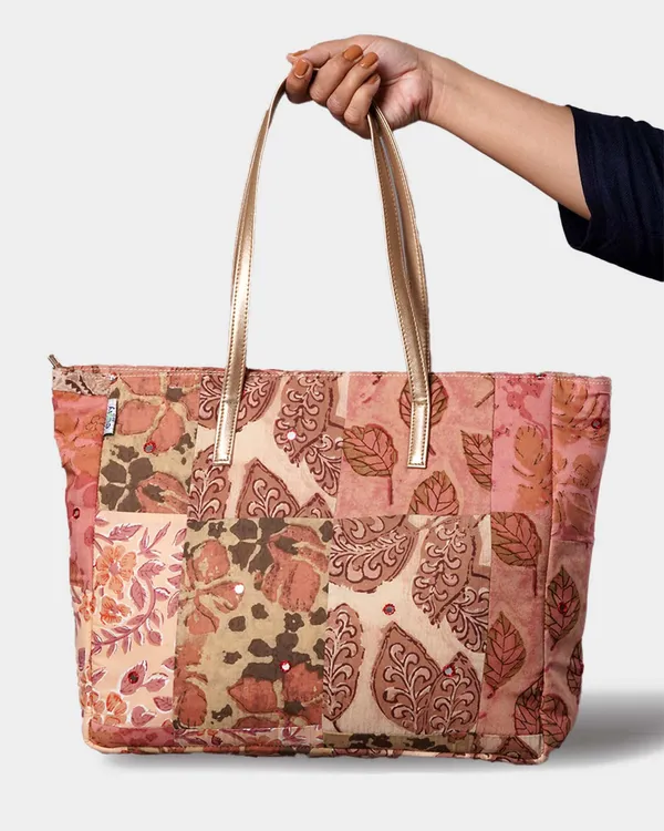 Dusty_Rose_Patchwork_Tote_Bag_With_Gold_Handles