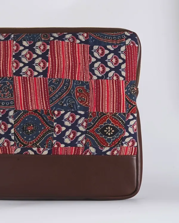 Crimson_Indigo_Ajrakh_Patchwork_Laptop_Bag