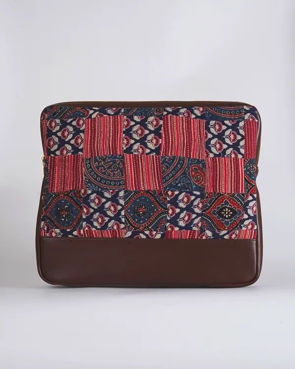 Crimson_Indigo_Ajrakh_Patchwork_Laptop_Bag