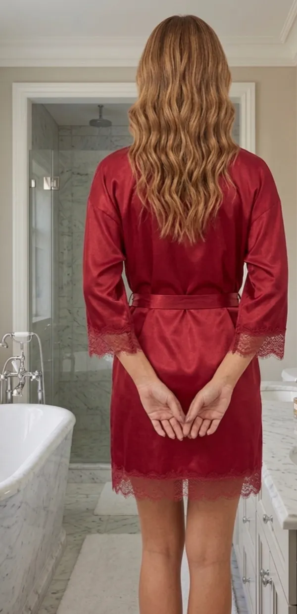 Red_Satin_Lace_Trim_Robe_For_Women