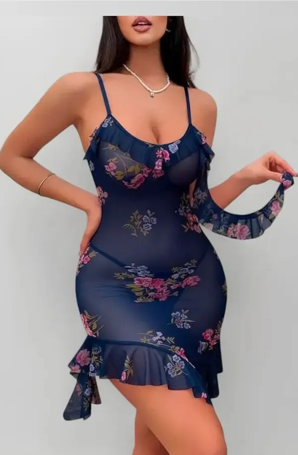Navy_Blue_Floral_Net_Ruffle_Hem_Bodycon_Dress_For_Women