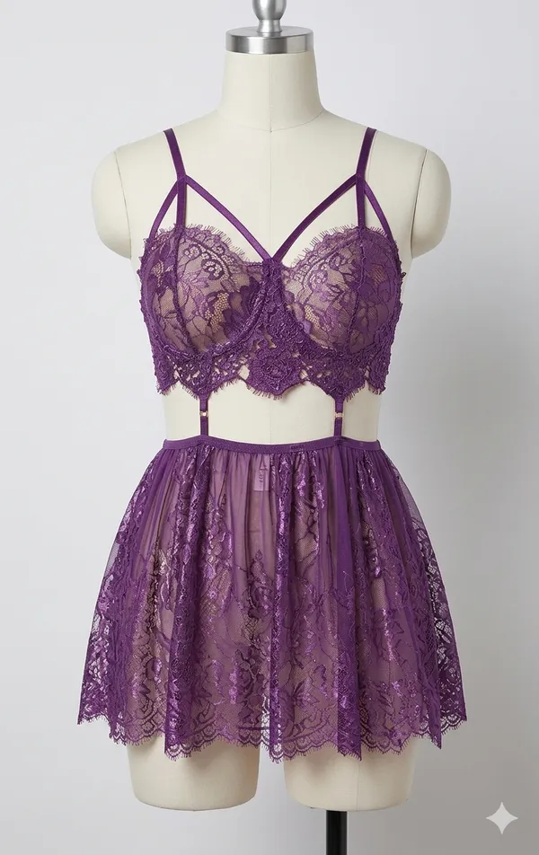 Purple_Floral_Lace_Garter_Strap_Lingerie_Set_For_Women