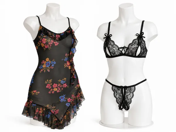 Black_Mesh_Floral_Asymmetric_Hem_Chemise_Lingerie_Set_For_Women