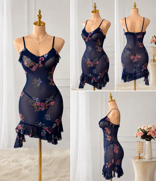 Navy_Blue_Floral_Net_Ruffle_Hem_Bodycon_Dress_For_Women