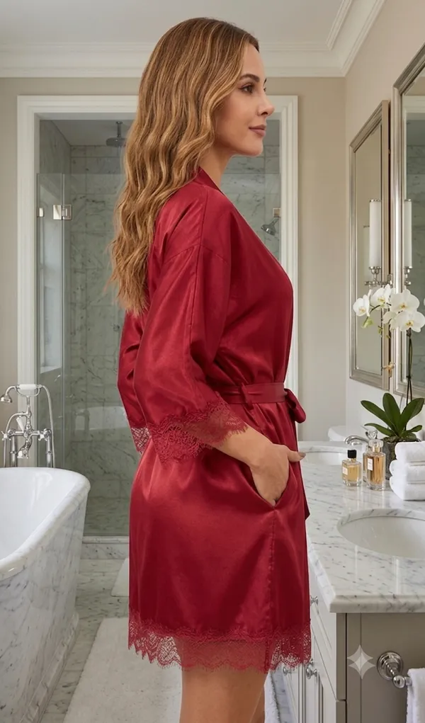 Red_Satin_Lace_Trim_Robe_For_Women