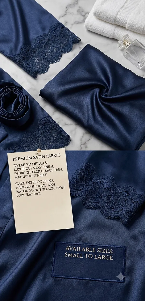 Navy_Blue_Satin_Floral_Lace_Trim_Short_Robe_For_Women