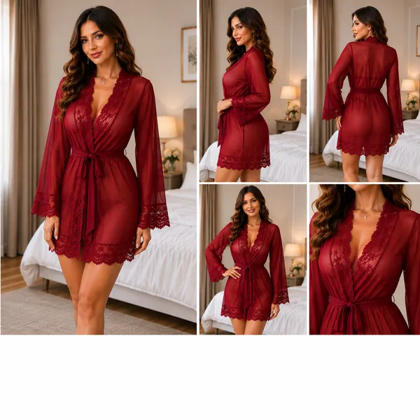 Red_Satin_Lace_Trim_Wrap_Robe_For_Women