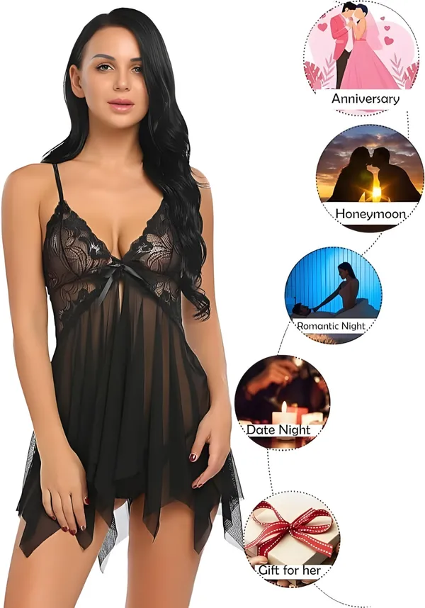 Black_Net_Lace_Babydoll_Lingerie_Set_With_Panty_For_Women