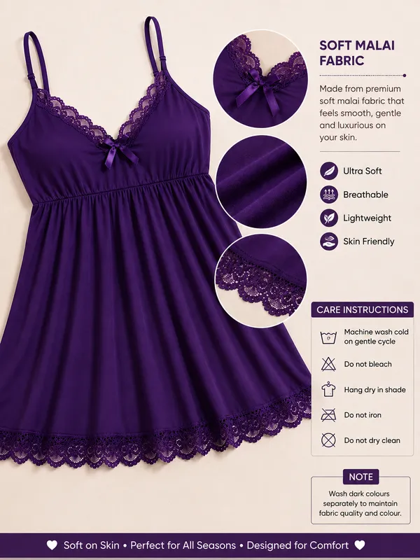 Purple_Malai_Lace_Trim_Babydoll_Nightdress_For_Women