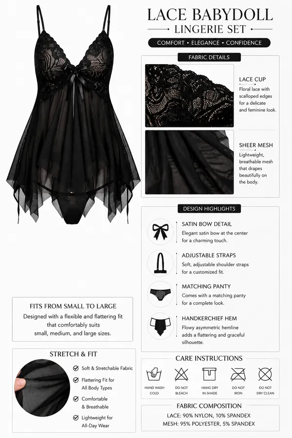 Black_Net_Lace_Babydoll_Lingerie_Set_With_Panty_For_Women