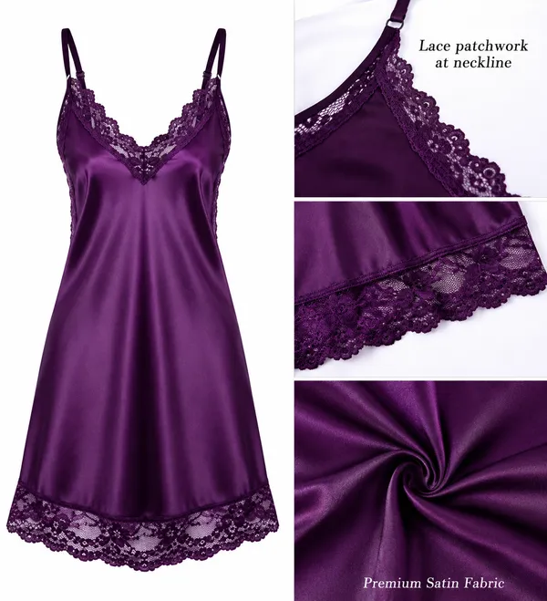 Purple_Satin_Lace_Trim_Nightdress_For_Women
