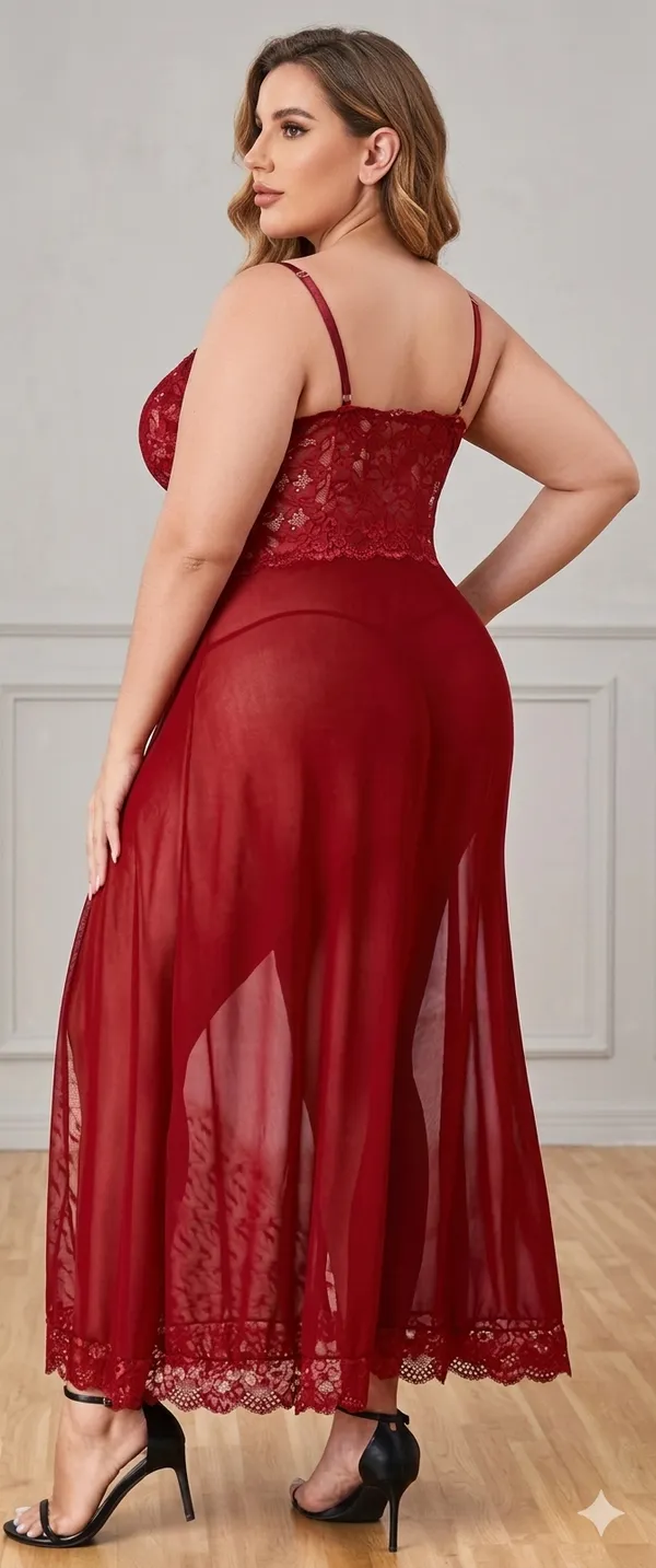 Red_Lace_Net_Chemise_Bralette_Lingerie_Set_For_Women
