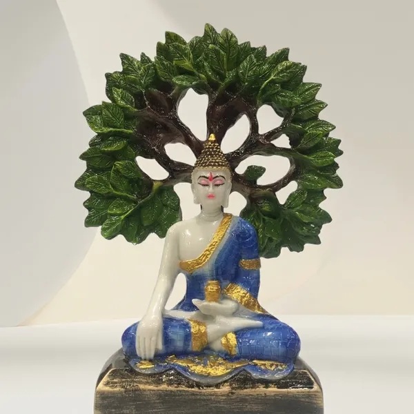 Resin_Spiritual_White_Gold_Buddha_Under_Bodhi_Tree_Idol