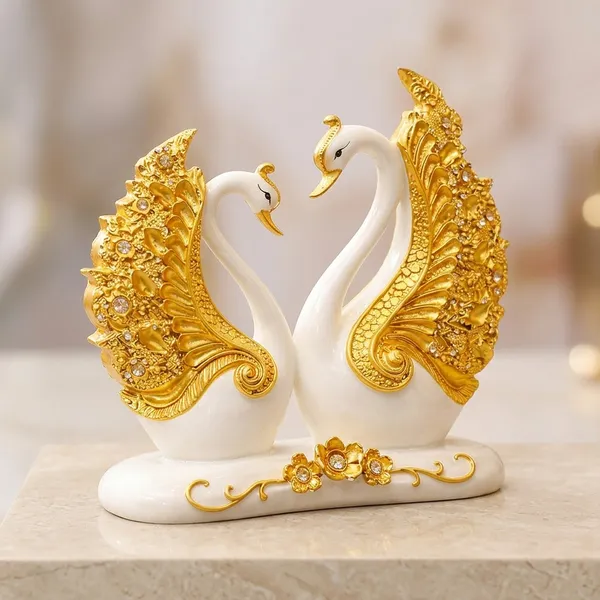 Marble_Dust_Decorative_White_Gold_Swan_Couple_Figurine