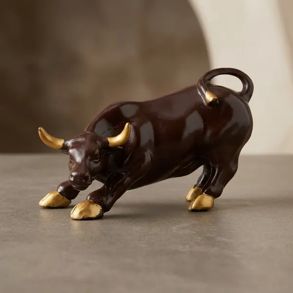 Resin_Decorative_Charging_Bull_Figurine_Brown_And_Gold