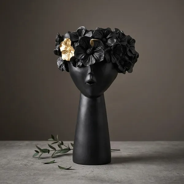 Ceramic_Decorative_Face_Sculptural_Planter_Black_And_Gold