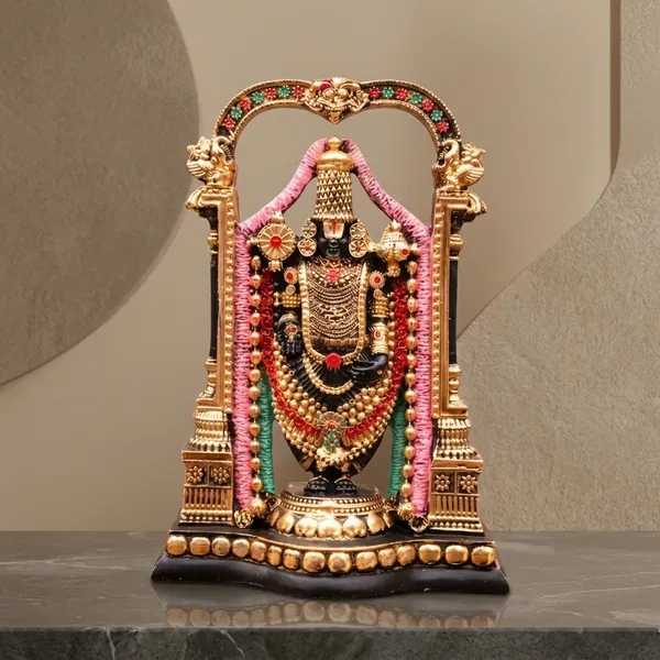 Resin_Devotional_Black_Gold_Lord_Balaji_Arch_Frame_Idol