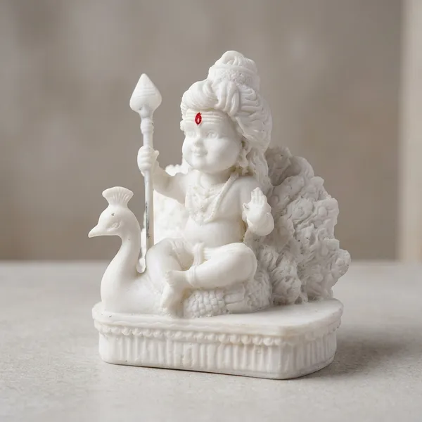 Marble_Devotional_Bal_Hanuman_Blessing_Pose_Idol_White_Red