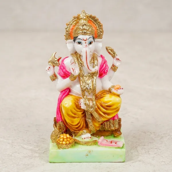 Marble_Dust_Devotional_Gold_Pink_Lord_Ganesha_Idol