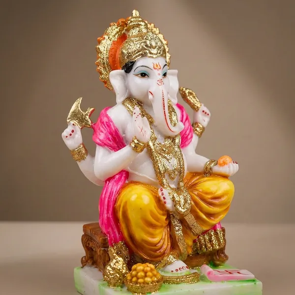 Marble_Dust_Devotional_Gold_Pink_Lord_Ganesha_Idol