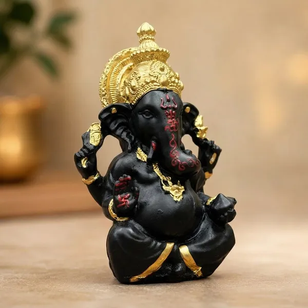 Resin_Decorative_Seated_Ganesha_Idol_Black_And_Gold