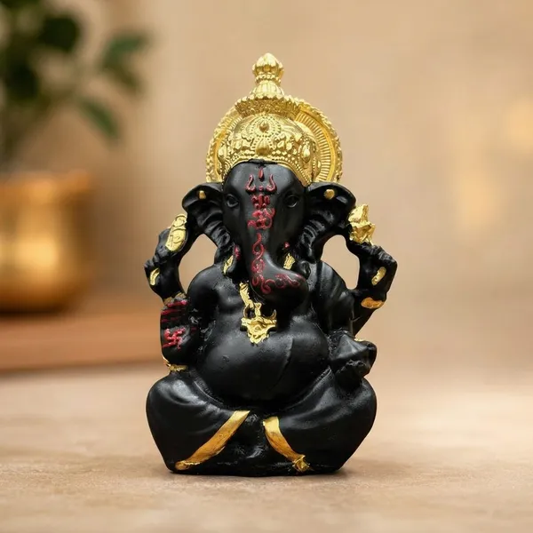 Resin_Decorative_Seated_Ganesha_Idol_Black_And_Gold