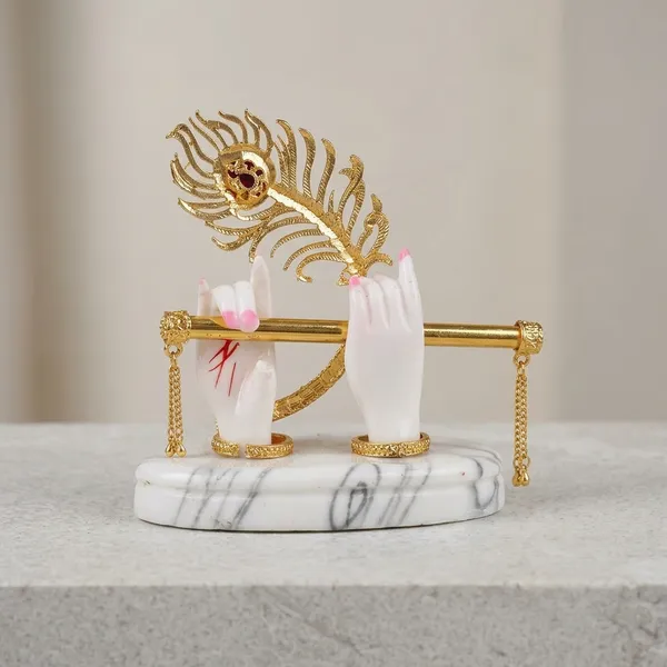 Marble_Dust_Devotional_White_Gold_Krishna_Flute_Idol