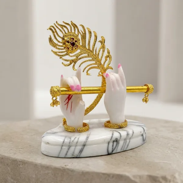 Marble_Dust_Devotional_White_Gold_Krishna_Flute_Idol