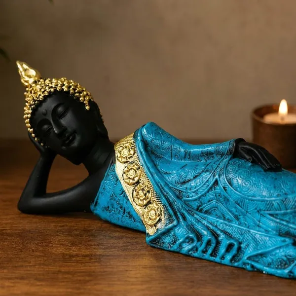 Resin_Decorative_Black_Blue_Gold_Reclining_Buddha_Idol