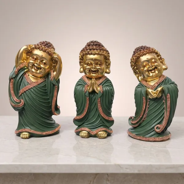 Resin_Decorative_Golden_Green_Laughing_Buddha_Idol_Set_Of_3