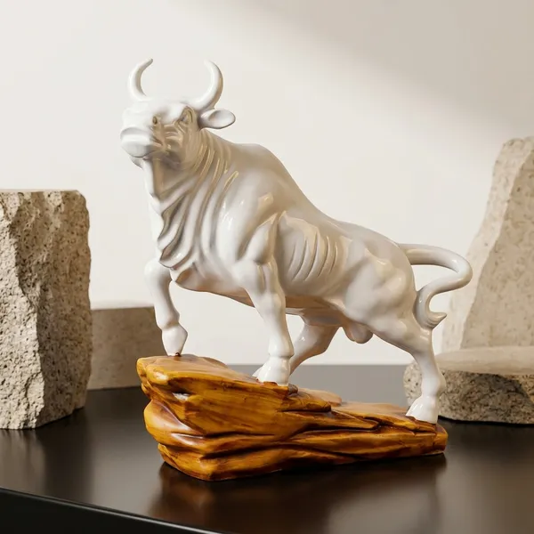 Ceramic_Decorative_Bull_Figurine_On_Wooden_Base_White_Brown