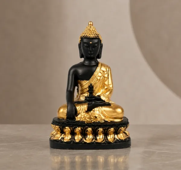 Resin_Spiritual_Seated_Buddha_Lotus_Throne_Idol_Black_Gold_Pack_Of_2