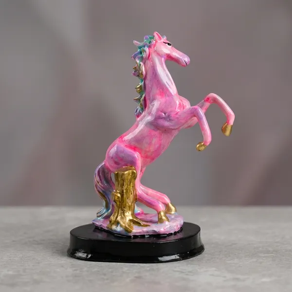 Resin_Decorative_Rearing_Horse_Figurine_Pink_And_Gold