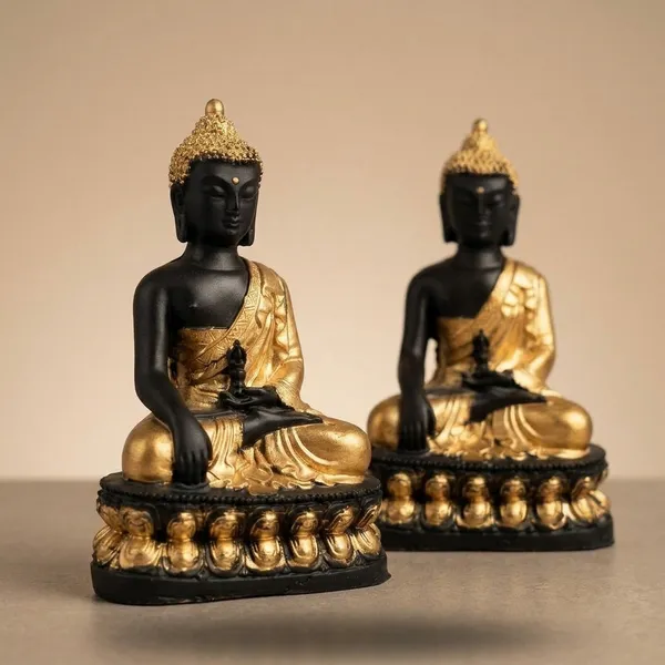 Resin_Spiritual_Seated_Buddha_Lotus_Throne_Idol_Black_Gold_Pack_Of_2