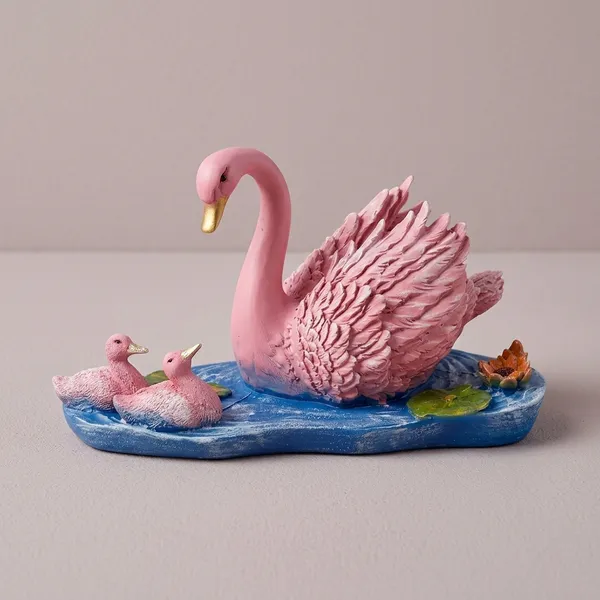 Resin_Decorative_Pink_Swan_With_Cygnets_Figurine