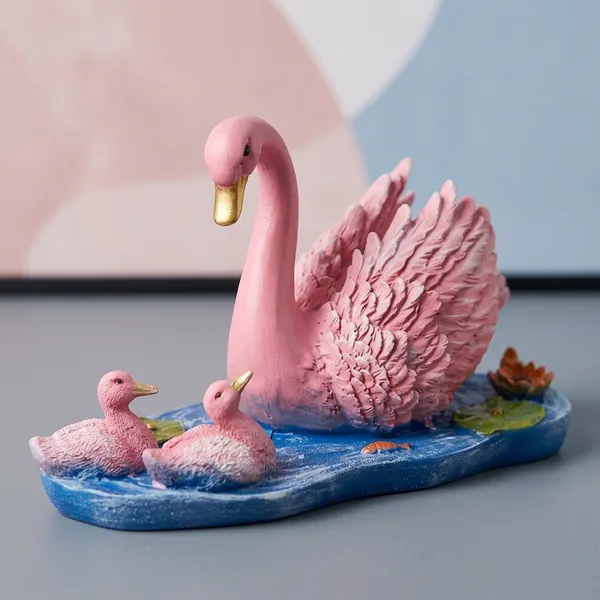 Resin_Decorative_Pink_Swan_With_Cygnets_Figurine