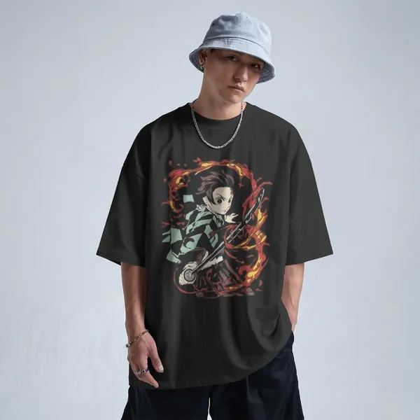Black_Pure_Cotton_Demon_Slayer_Graphic_Print_Crew_Neck_T-Shirt_For_Men