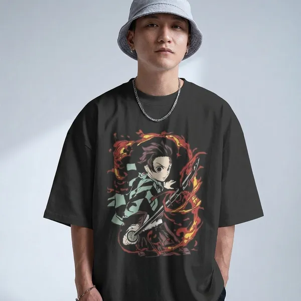 Black_Pure_Cotton_Demon_Slayer_Graphic_Print_Crew_Neck_T-Shirt_For_Men