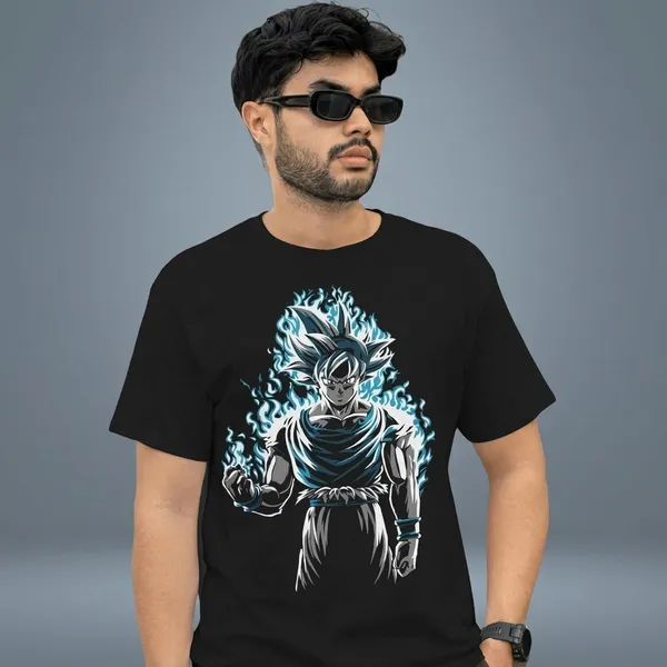 Black_Pure_Cotton_Graphic_Goku__Print_Crew_Neck_T-Shirt_For_Men
