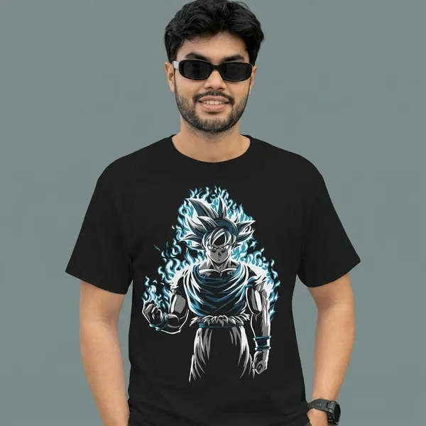 Black_Pure_Cotton_Graphic_Goku__Print_Crew_Neck_T-Shirt_For_Men