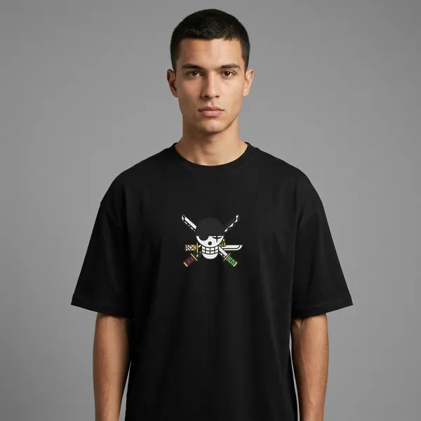 Black_Pure_Cotton_Luffy_one_piece_embroidery_T-Shirt_For_Men