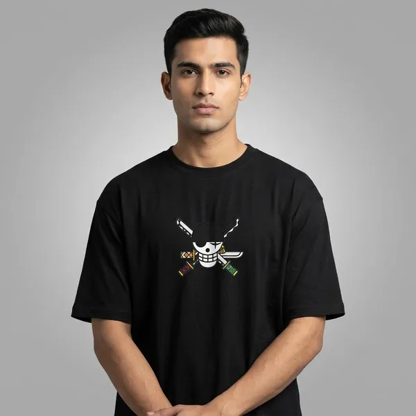 Black_Pure_Cotton_Luffy_one_piece_embroidery_T-Shirt_For_Men