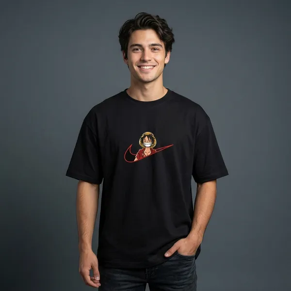 Black_Pure_Cotton_Embroidery_Luffy_one_piece_T-Shirt_For_Men