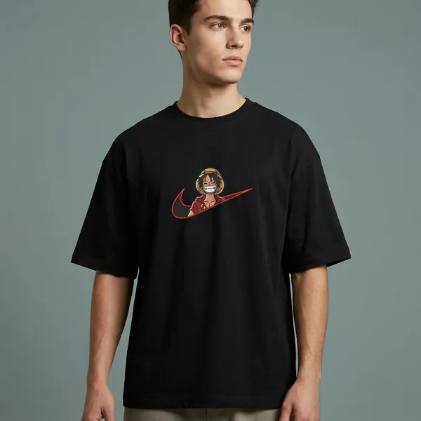 Black_Pure_Cotton_Embroidery_Luffy_one_piece_T-Shirt_For_Men
