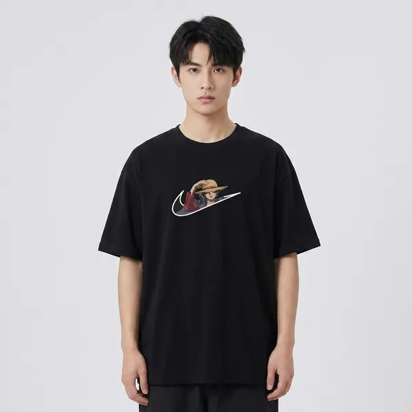 Black_Pure_Cotton_Luffy_one_piece__Embroidery_T-Shirt_For_Men