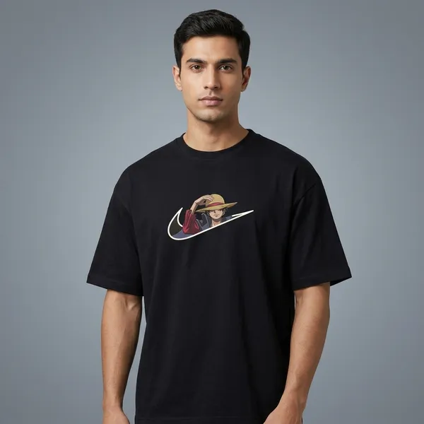 Black_Pure_Cotton_Luffy_one_piece__Embroidery_T-Shirt_For_Men