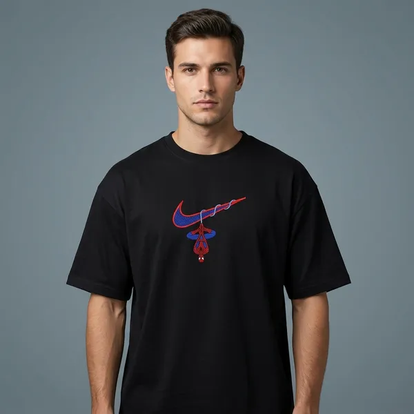 Black_Pure_Cotton_Spider_Embroidery__T-Shirt_For_Men