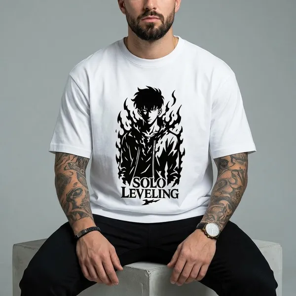 White_Pure_Cotton_Solo_Leveling_Printed_Crew_Neck_T-Shirt_For_Men