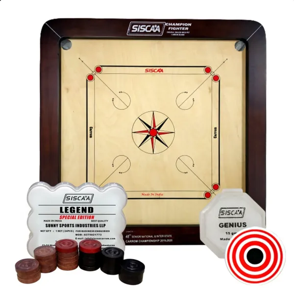Siscaa_Tournament_Fighter_Brown_Carrom_Board_Includes_Without_Coin,_Striker,_And_Powder