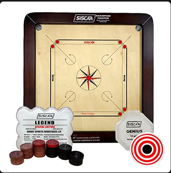 Siscaa_Champion_Fighter_Brown_Carrom_Board_Includes_Without_Coin,_Striker,_And_Powder_-_24_Mm